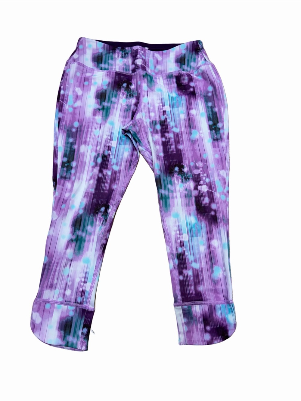 Avia girls XL 14-16 purple aqua black abstract print cropped athletic leggings